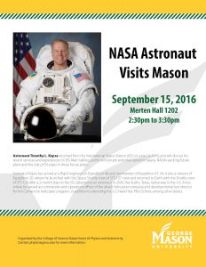 NASA Astronaut Tim Kopra Visits Mason @ 1202 Merten Hall